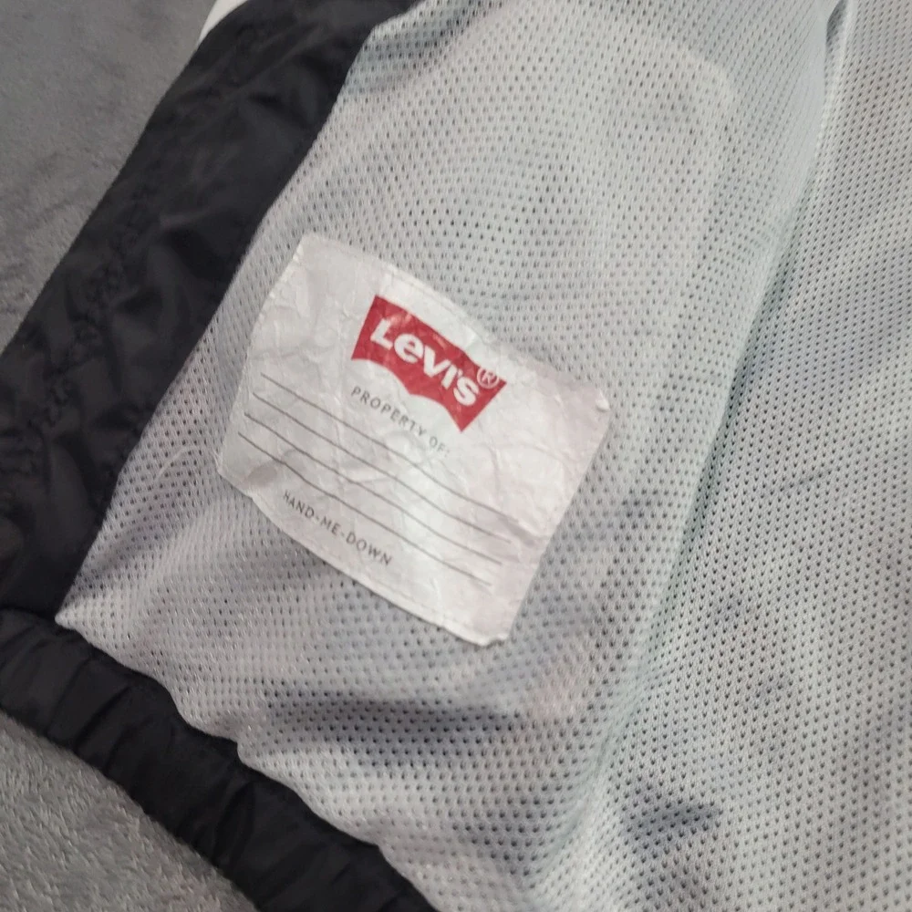 Levi's Windbreaker Jacket Kids Small 10 Black White Colorblock Hooded Logo Sport